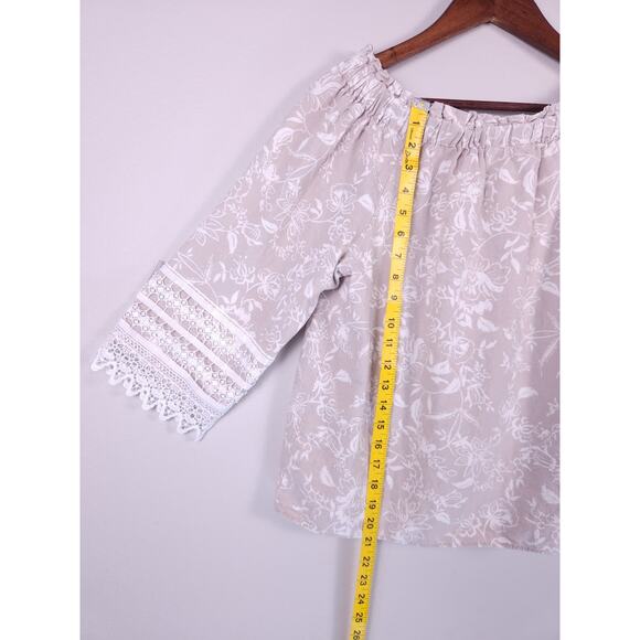 ELLA RAFAELLA Size M Off The Shoulder And Floral Linen Blend Top - Picture 3 of 8